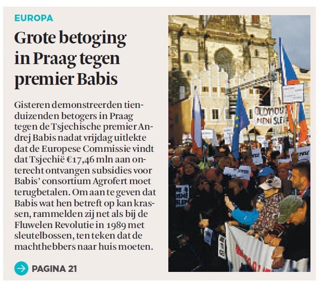 Het Financieele Dagblad: Massive Protests against Prime Minister Babiš